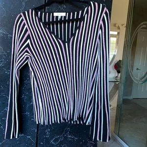 Black, pink,cream striped v neck top, pink stripes a little glitter